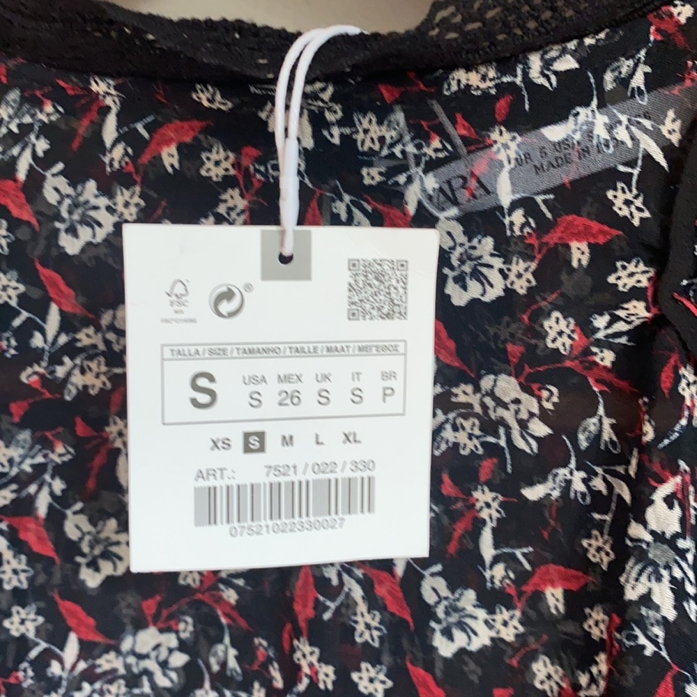 NWT Zara Sheer Floral Lace Peasant Babydoll Top S - Picture 7 of 7